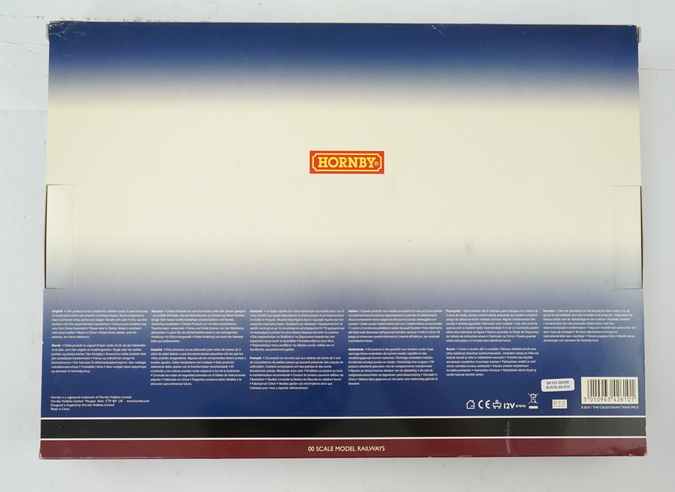 Hornby Hobbies 00 gauge railway ‘The Caledonian’ train pack (R2610), comprising a Caledonian Railway 4-4-2 tender locomotive and two bogie coaches